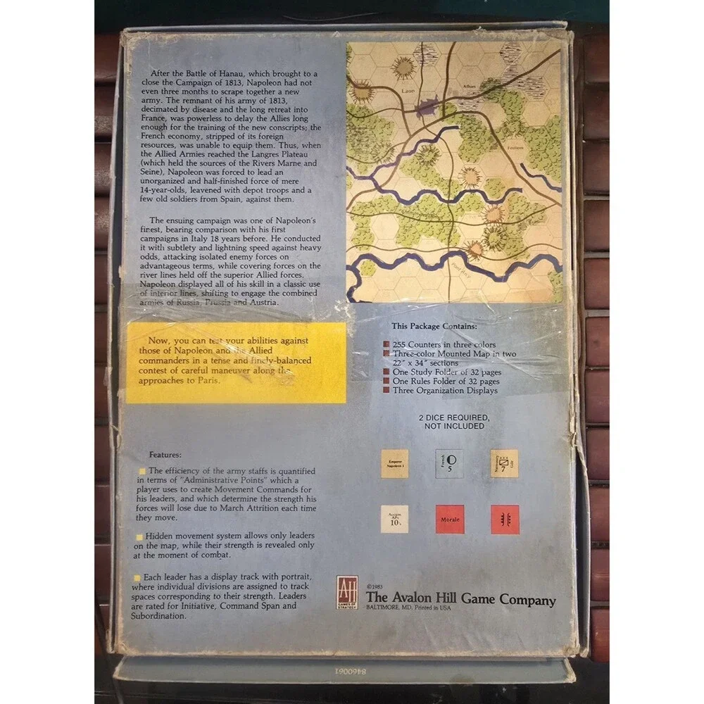 Napoleon at Bay Avalon Hill Napoleonic Wargame 1983 Complete Unpunched w/ Extras